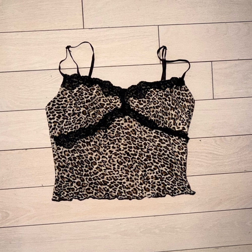 Leopard Print Cami with Black Lace Trim